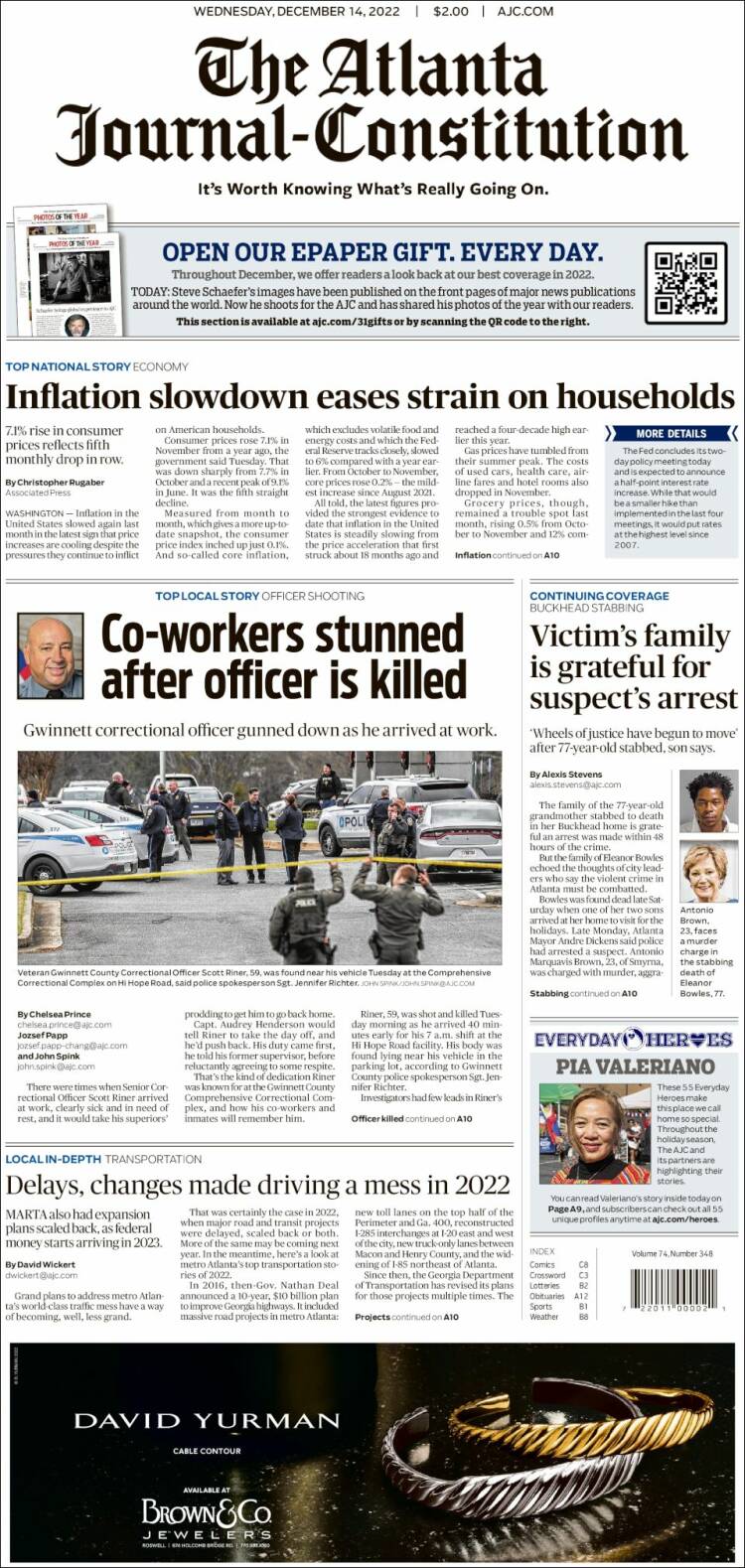 Portada de The Atlanta Journal-Constitution (USA)