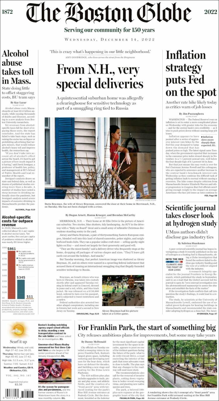 Portada de Boston Globe (USA)