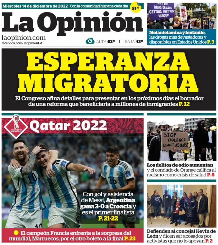 Portada de La Opinión (USA)