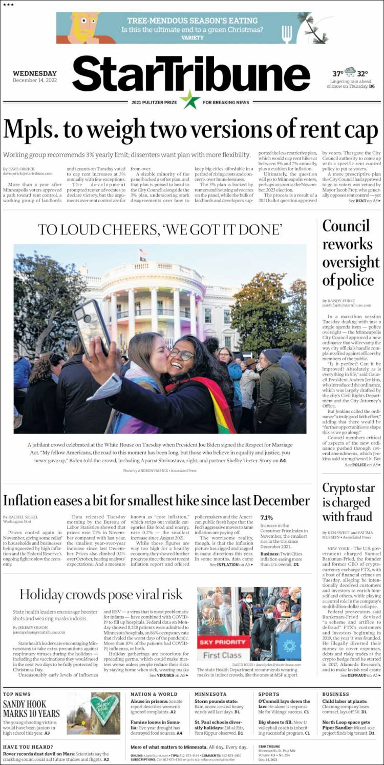 Portada de Star Tribune (USA)