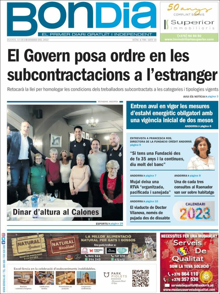 Portada de Diari Bondia (Andorra)