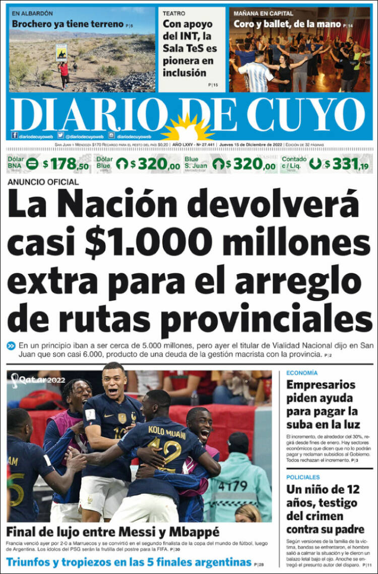 Portada de Diario de Cuyo (Argentina)