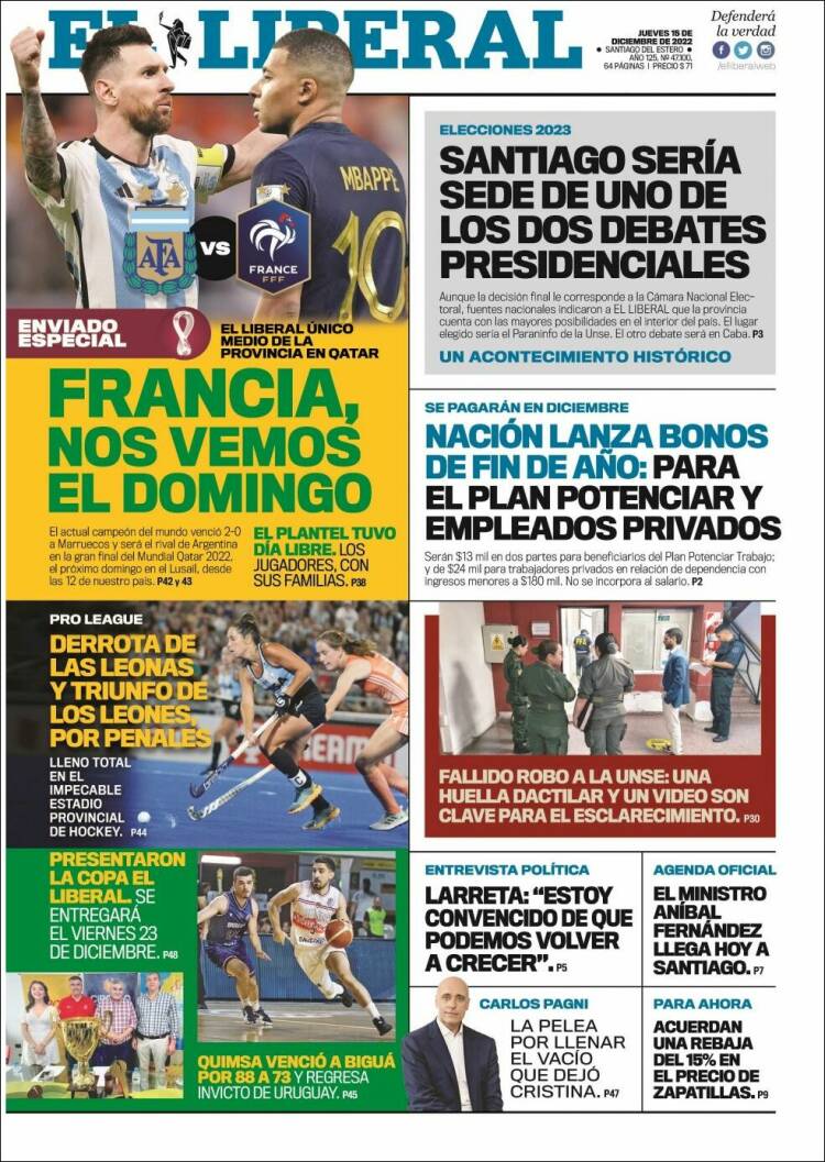 Portada de Diario El Liberal (Argentina)