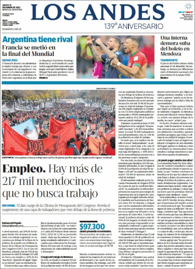 Portada de Los Andes - Mendoza (Argentina)