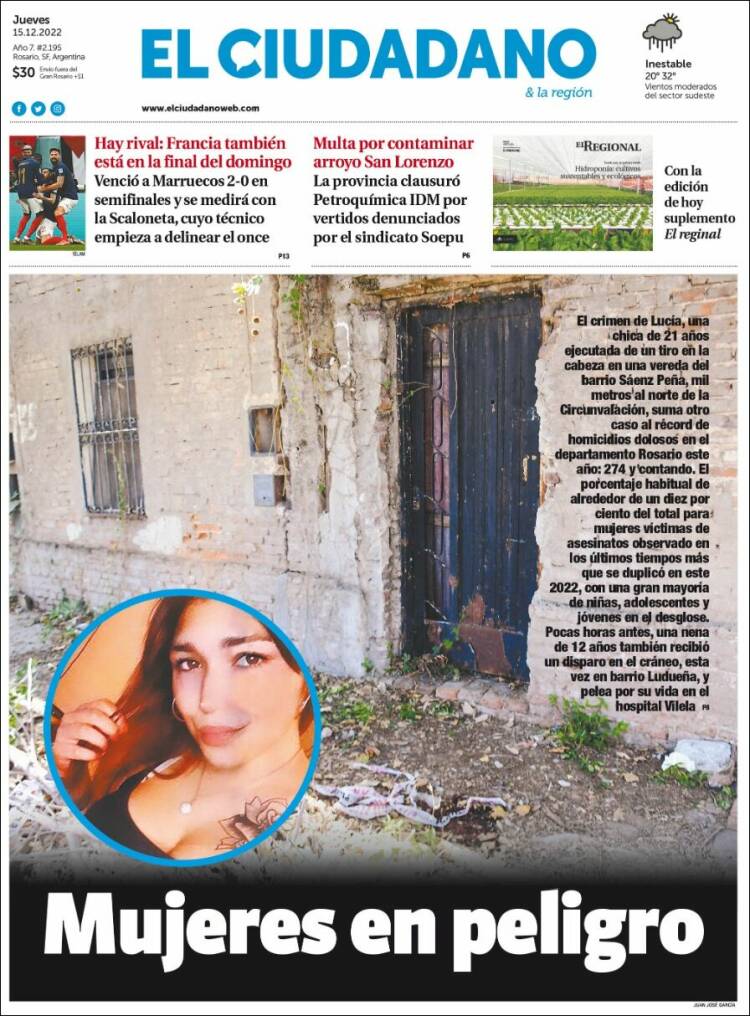 Portada de Diario El Ciudadano (Argentina)