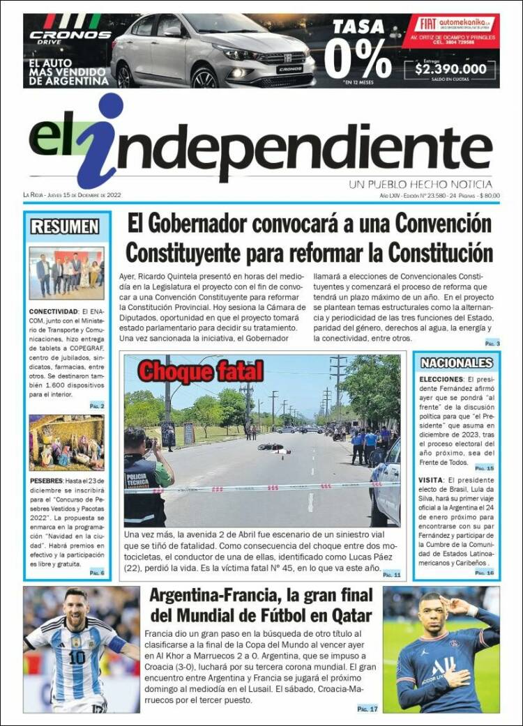 Portada de El Independiente (Argentina)
