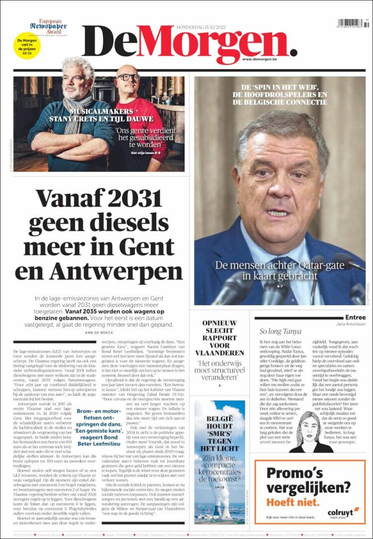 Portada de De Morgen (B&eacute;lgica)