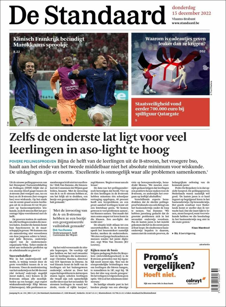 Portada de De Standaard (B&eacute;lgica)