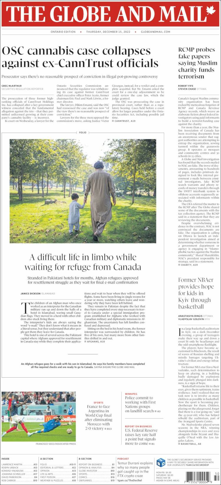 Portada de The Globe and Mail (Canada)