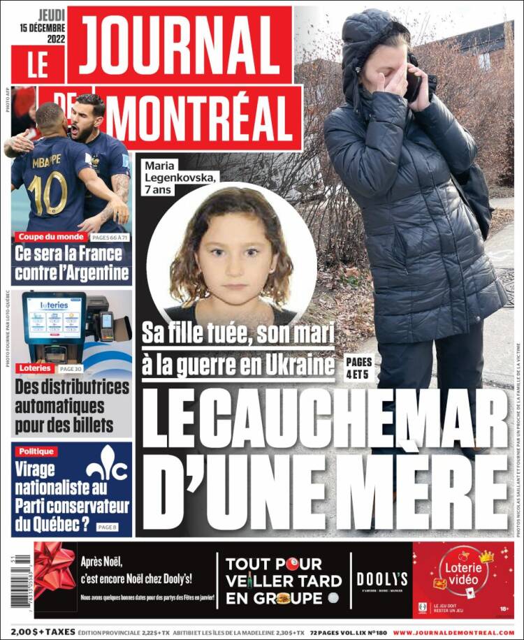 Portada de Le Journal de Montréal (Canada)