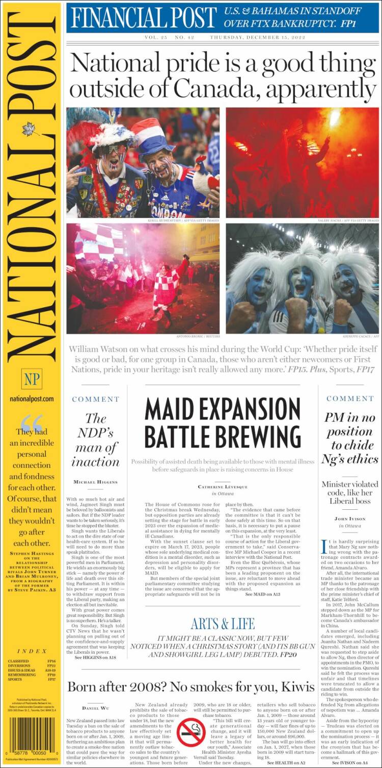 Portada de The National Post (Canada)