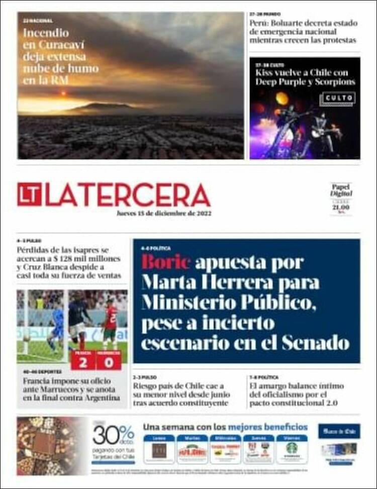 Portada de La Tercera (Chile)