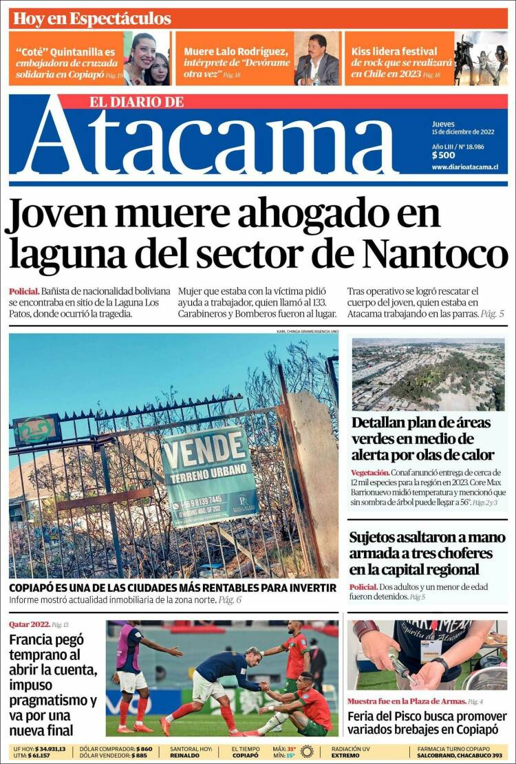 Portada de Diario de Atacama (Chile)