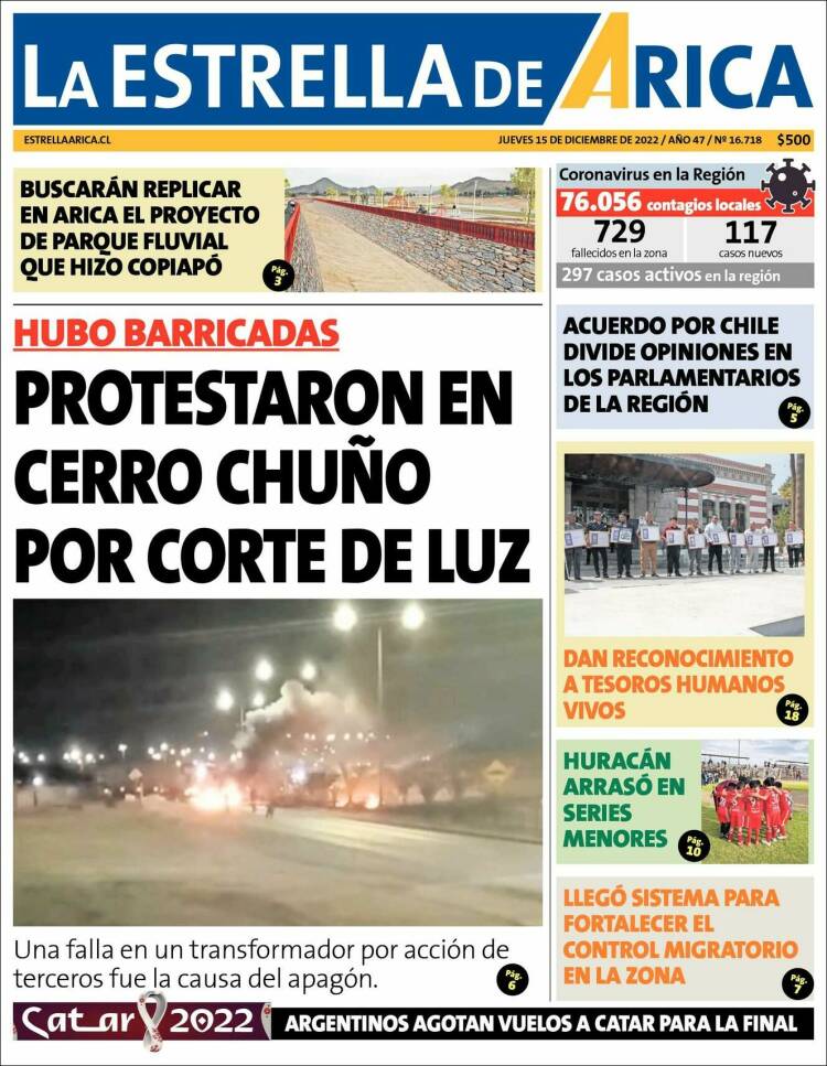 Portada de La Estrella de Arica (Chile)