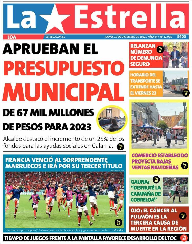 Portada de La Estrella de Loa (Chile)