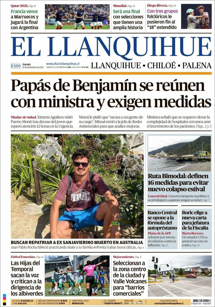 Portada de El Llanquihue (Chile)
