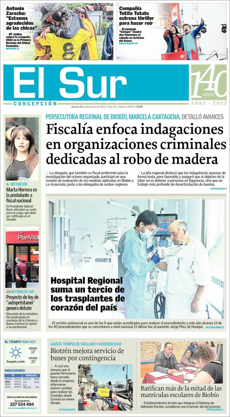 Portada de El Sur (Chile)