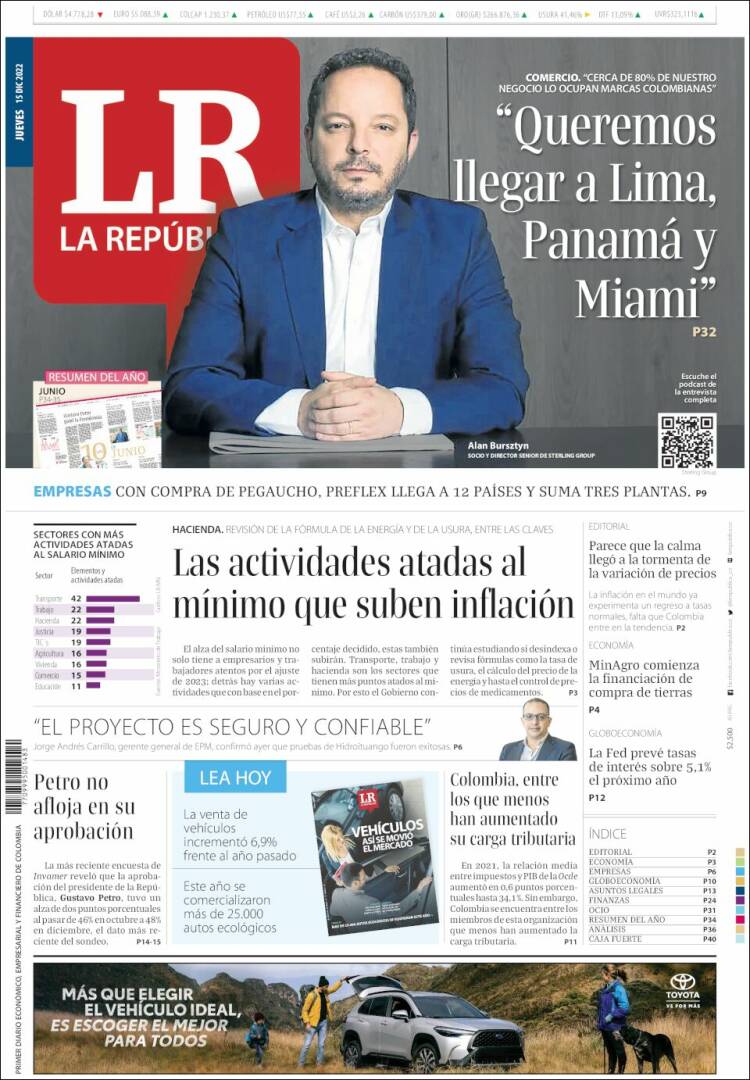 Portada de La Republica (Colombia)