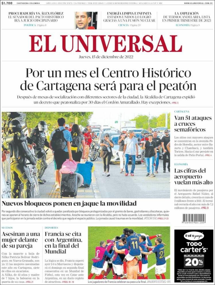 Portada de El Universal (Colombie)