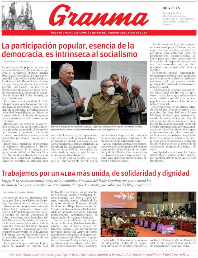 Portada de Granma (Cuba)