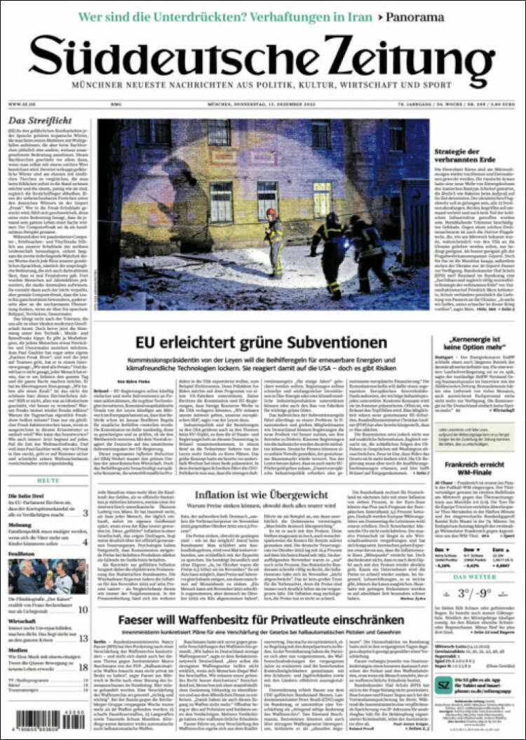 Portada de Sueddeutsche (Alemania)