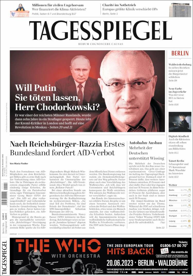 Portada de Der Tagesspiegel (Alemania)