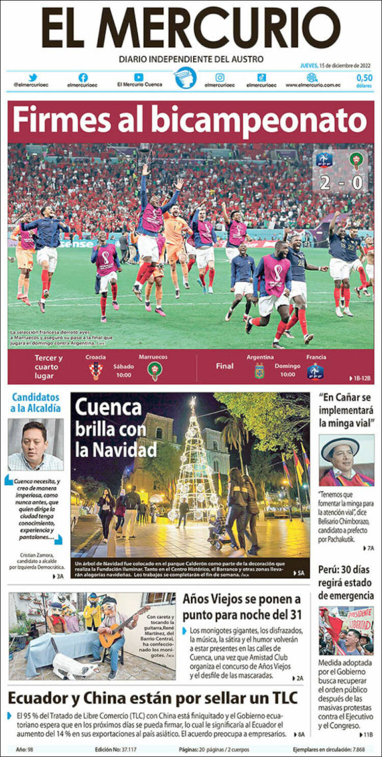 Portada de Diario El Mercurio (Ecuador)