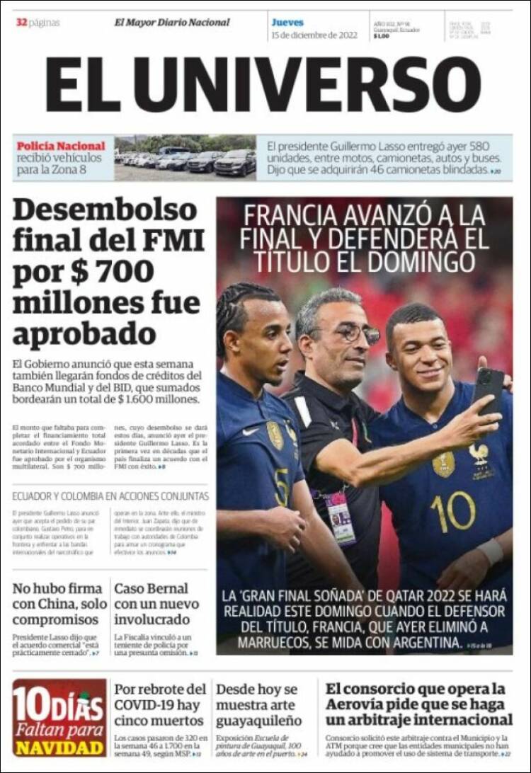 Portada de El Universo - Ecuador (Ecuador)