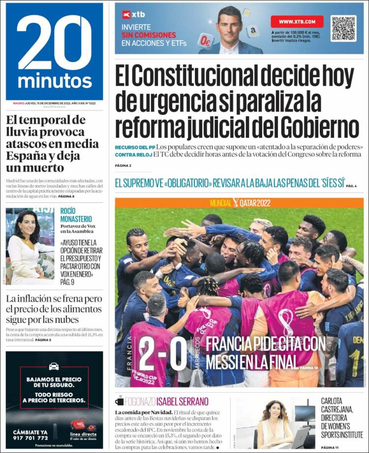 Portada de 20 Minutos - Madrid (Espa&ntilde;a)
