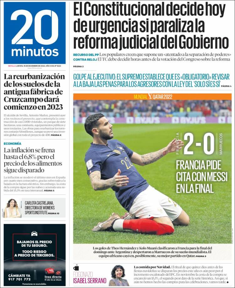 Portada de 20 Minutos - Sevilla (Espa&ntilde;a)