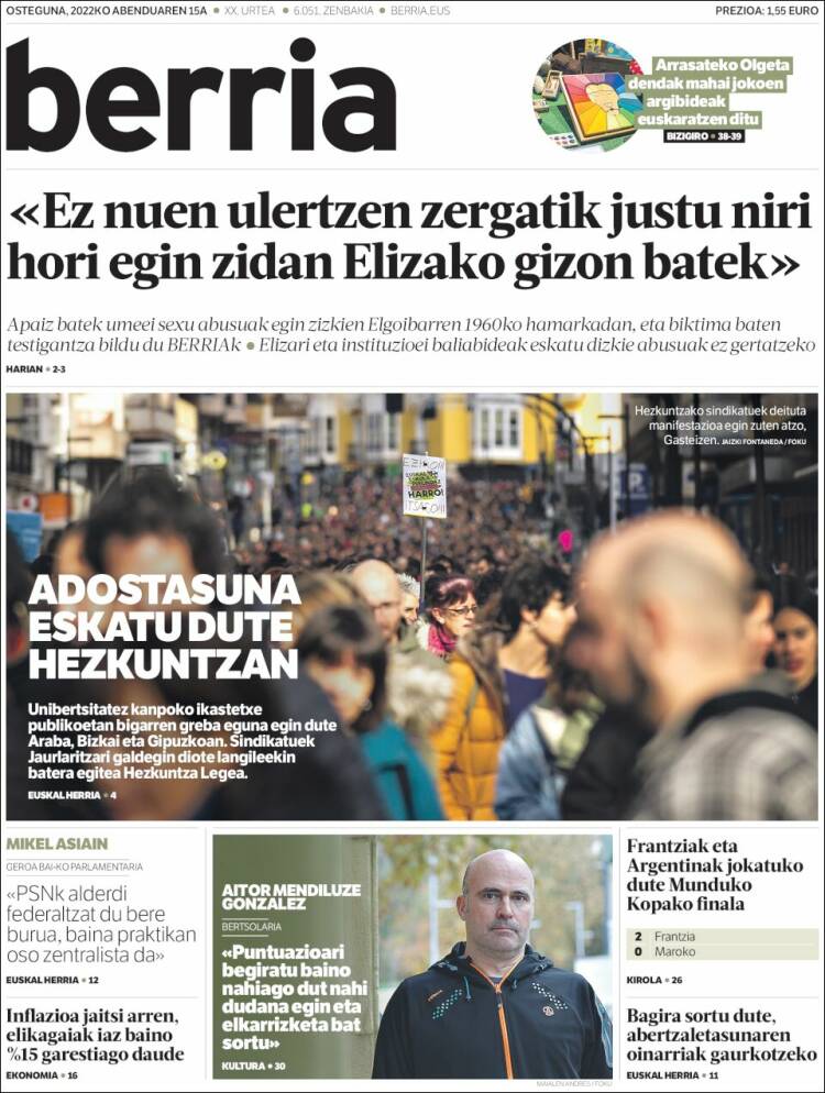 Portada de Berria (Espa&ntilde;a)