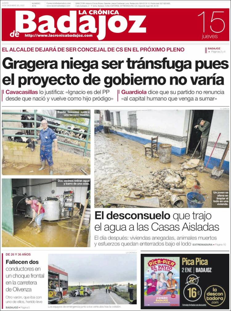Portada de La Crónica de Badajoz (Espa&ntilde;a)