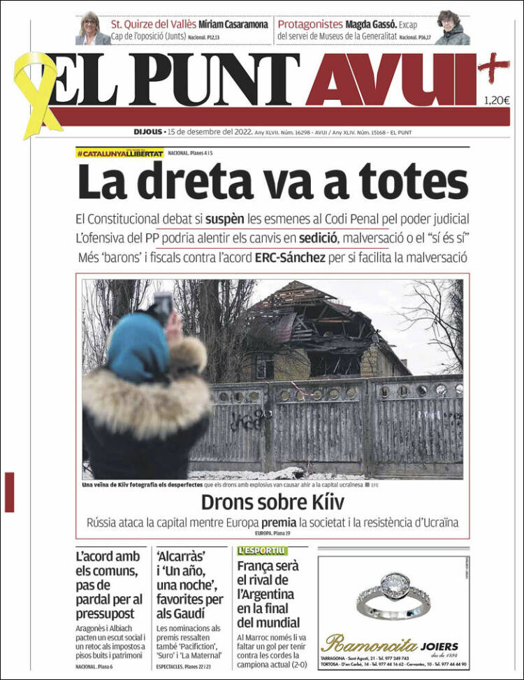 Portada de El Punt Avui (Espa&ntilde;a)