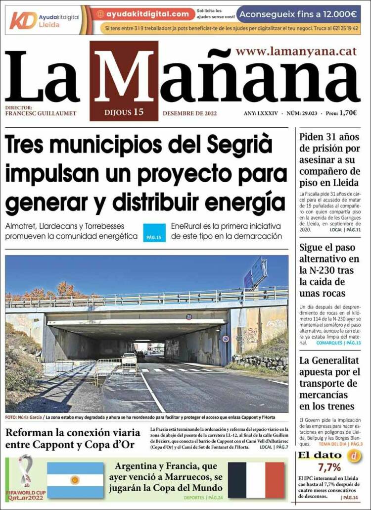 Portada de La Mañana - Diari de Ponent (Espa&ntilde;a)