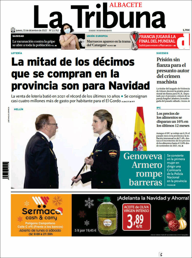 Portada de La Tribuna de Albacete (Espa&ntilde;a)