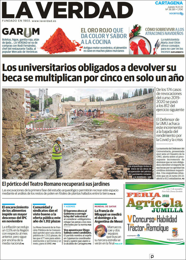 Portada de La Verdad de Cartagena (Espa&ntilde;a)