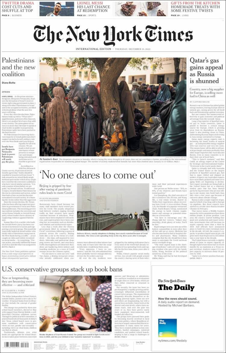 Portada de International New York Times (Europa)