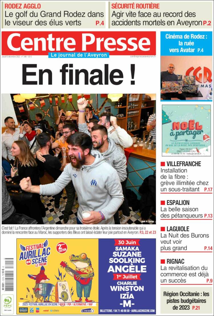 Portada de Centre Presse (Francia)