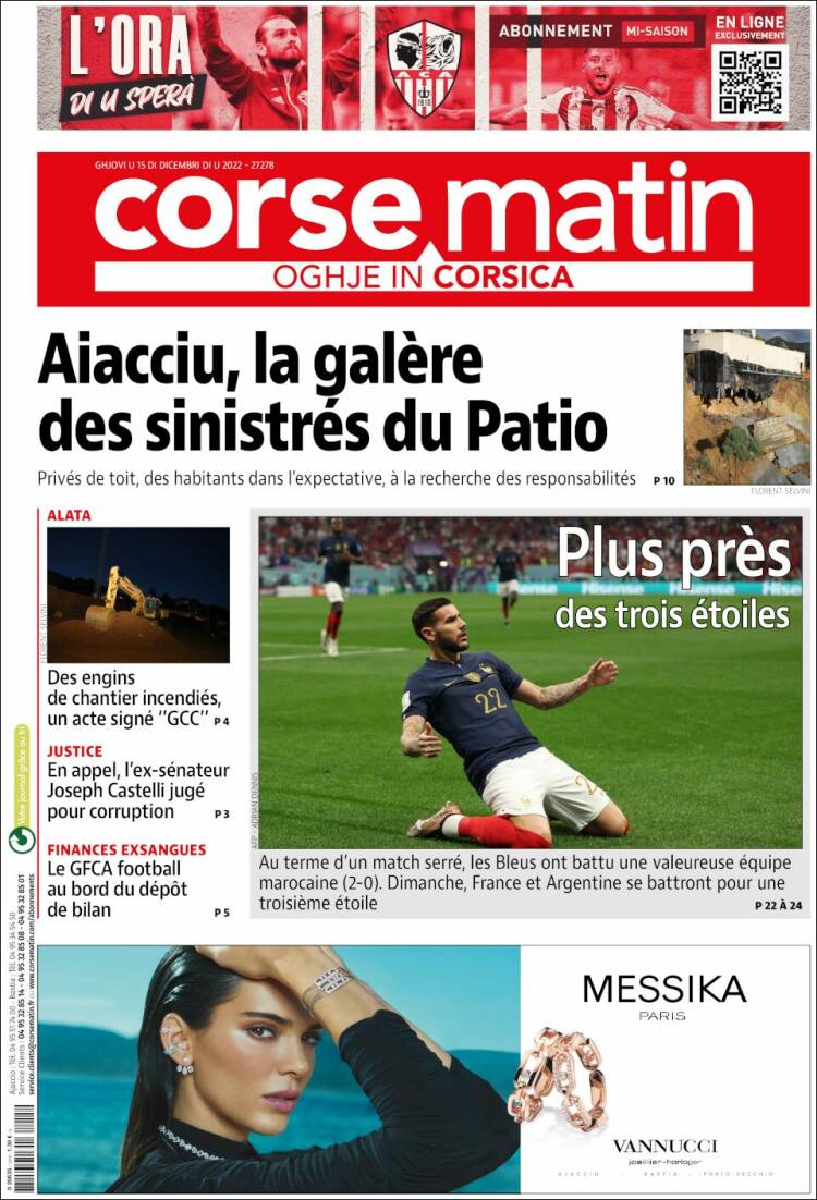 Portada de Corse-Matin (Francia)