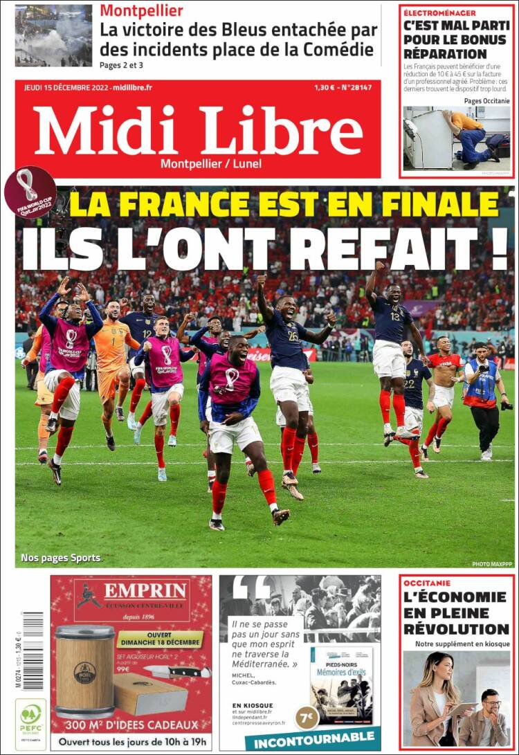 Portada de Midi Libre (Francia)
