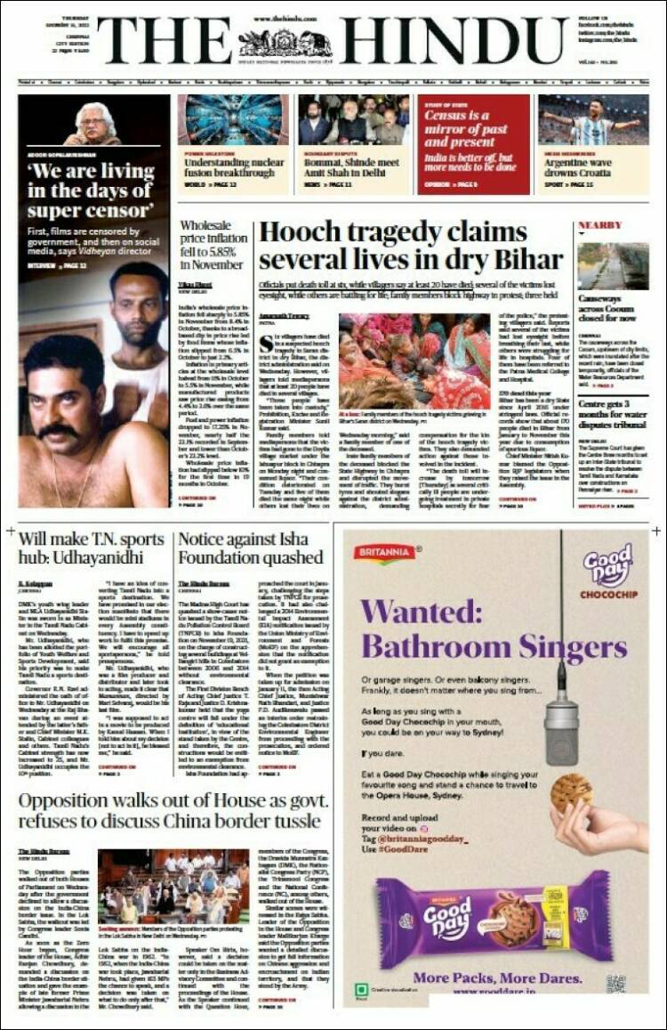 Portada de The Hindu (Inde)