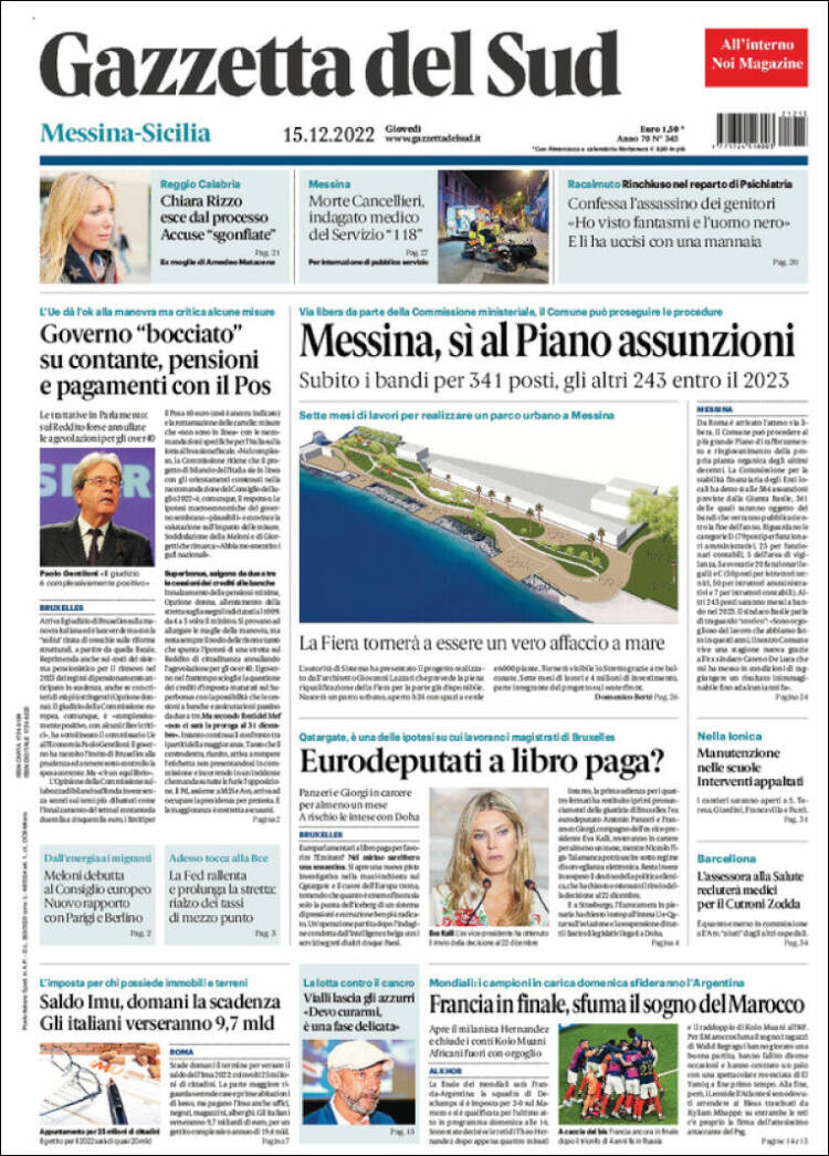 Portada de Gazzetta del Sud (Italia)