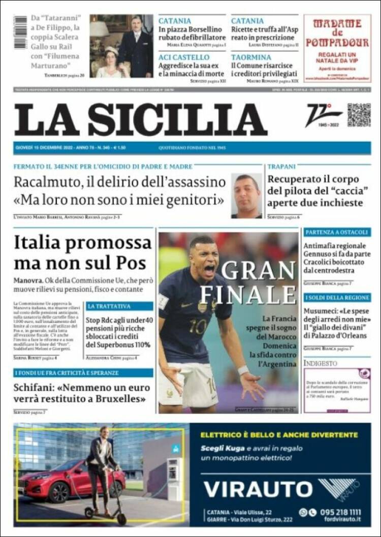 Portada de La Sicilia (Italia)