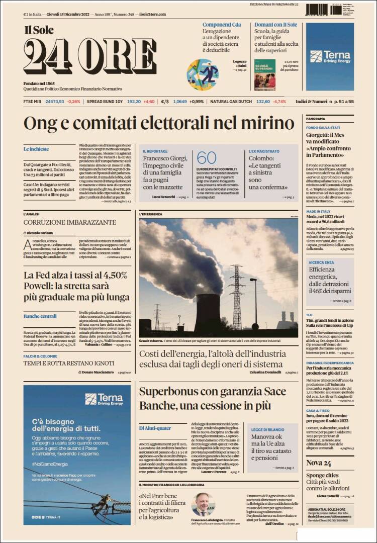 Portada de Il Sole 24 ORE (Italia)