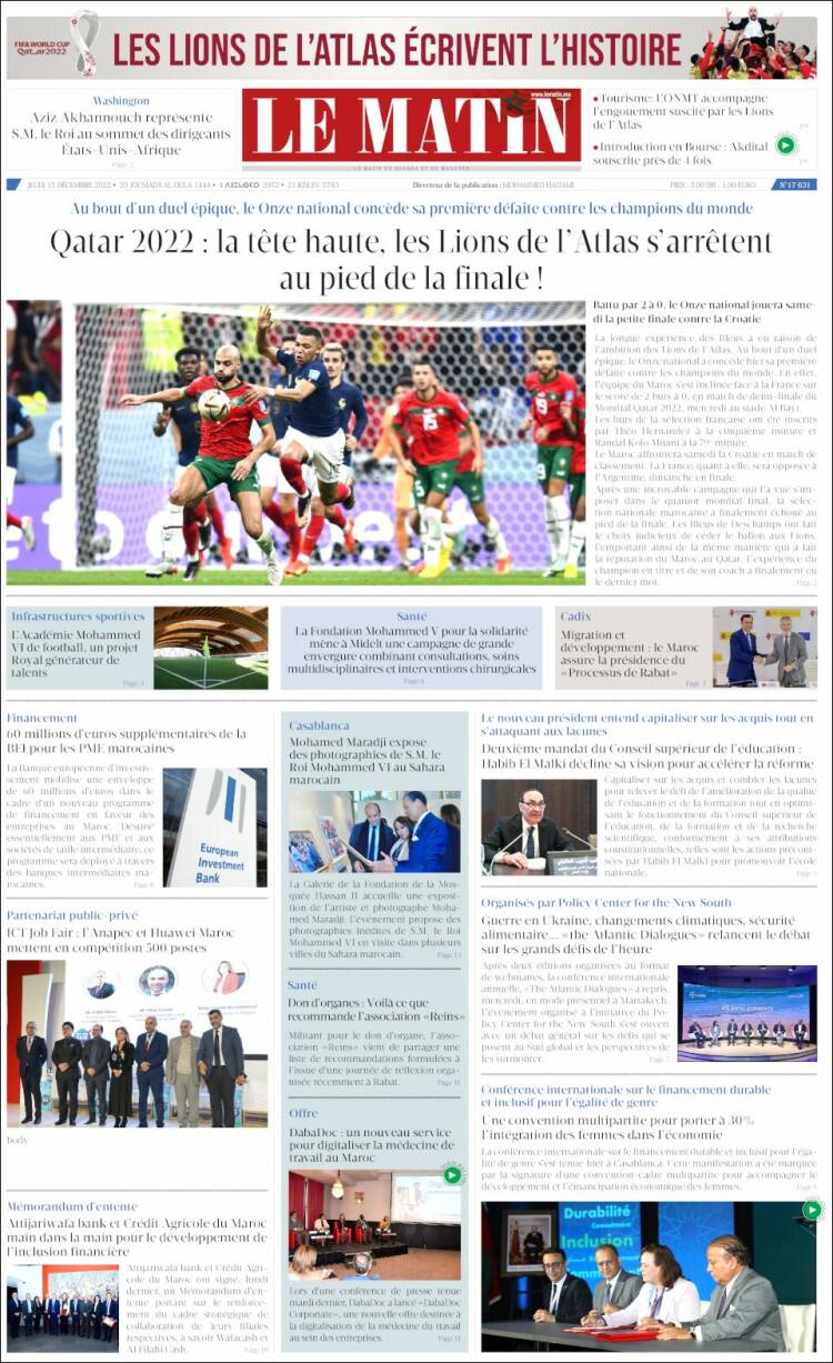 Portada de Le Matin (Marruecos)