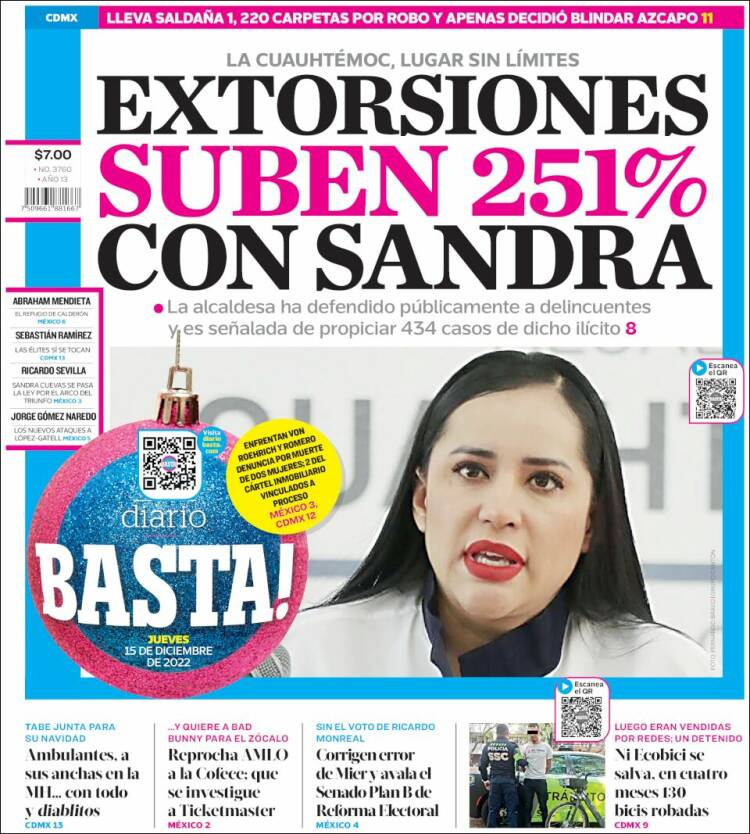 Portada de Diario Basta (Mexique)