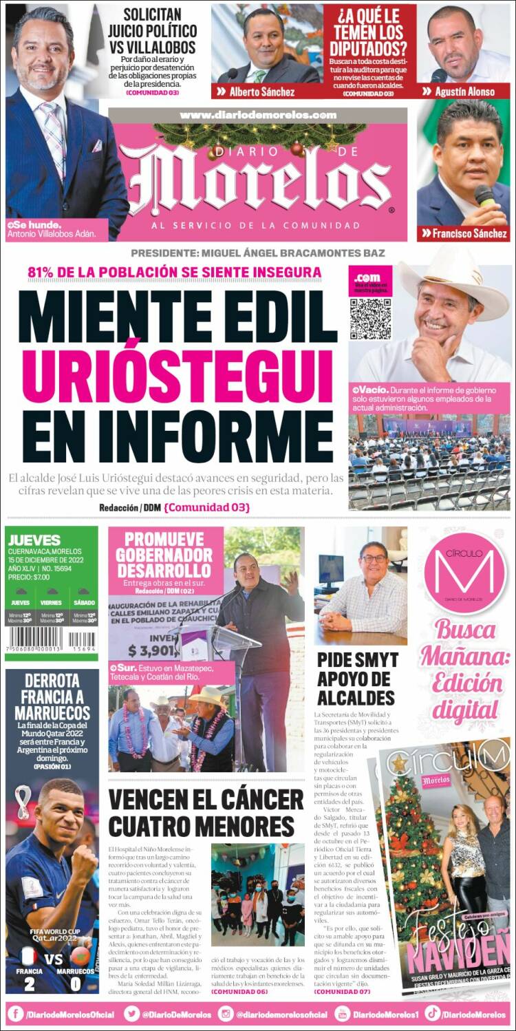 Portada de Diario de Morelos (M&eacute;xico)