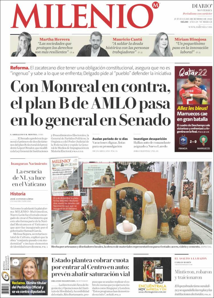 Portada de Milenio de Monterrey (Mexique)