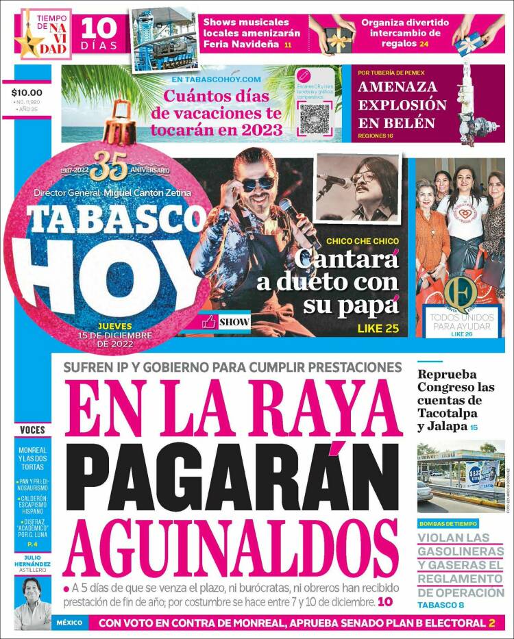 Portada de Tabasco Hoy (M&eacute;xico)