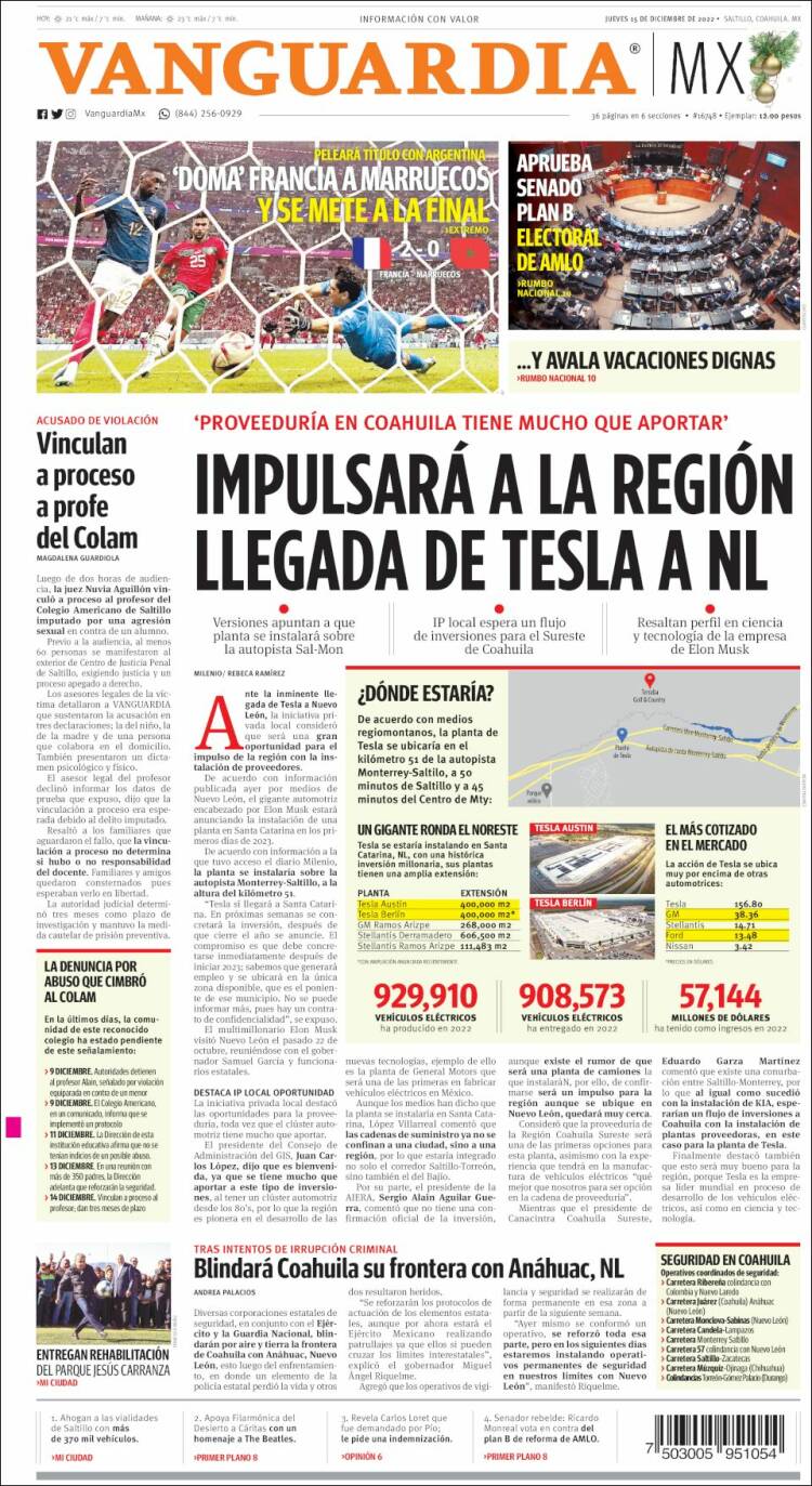 Portada de Vanguardia (M&eacute;xico)